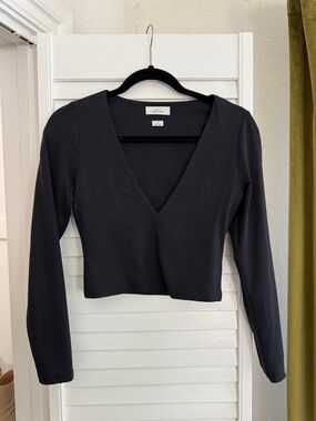 Babaton black deep V-Neck Long Sleeve Crop Top contour material